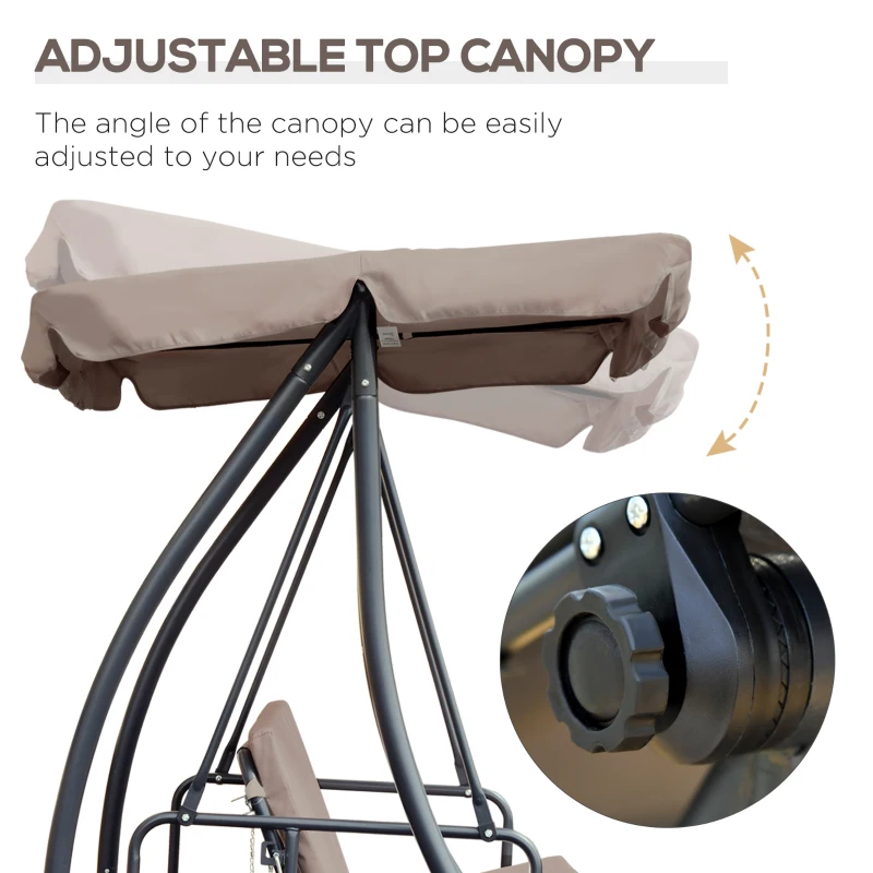 Outsunny Patio Swing Chair, 3 Person Convertible Hammock, Outdoor Lounge Bed, Cushioned with Tilt Canopy, Beige