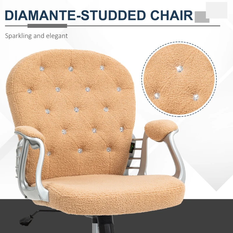 Vinsetto Button Tufted Desk Chair, Home Office Chair with Padded Armrests, Adjustable Height and Swivel Wheels, Khaki