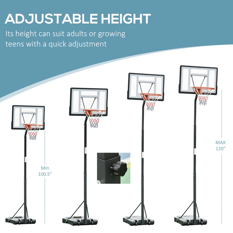 Soozier Portable Basketball Hoop System Stand with Backboard, Wheels, Height Adjustable 8FT-10FT for Outdoor Use, Black