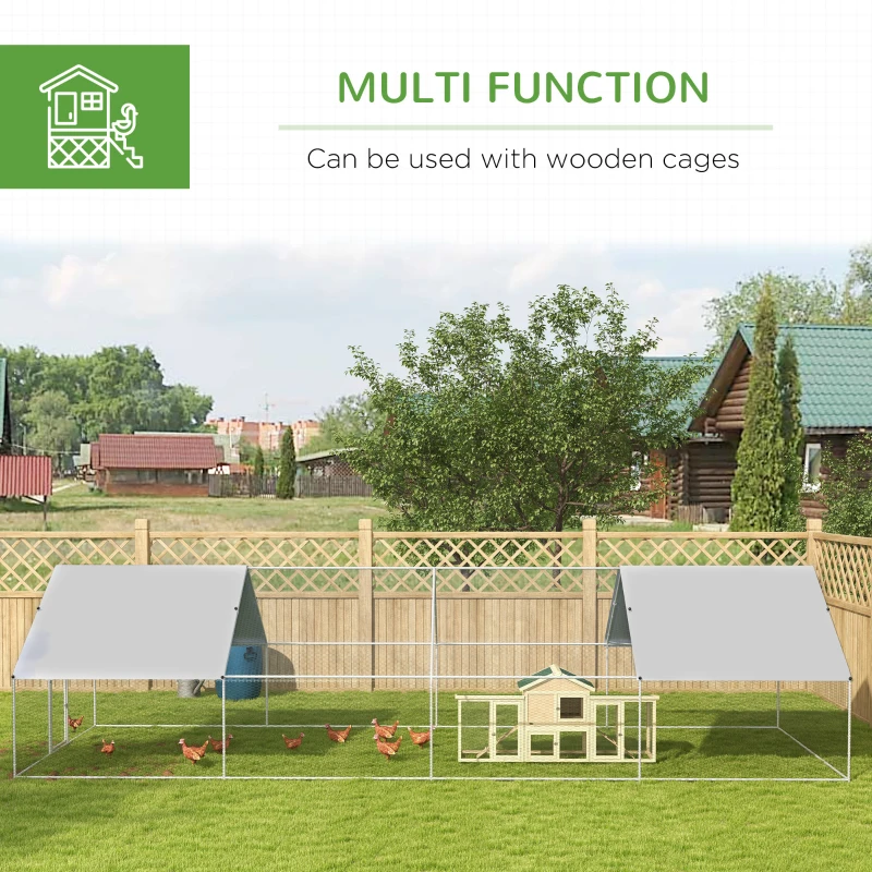 PawHut Large Chicken Coop Metal Chicken Run with Waterproof and Anti-UV Cover, Spire Shaped Walk in Fence Cage Hen House for Outdoor and Yard Farm Use, 1.3" Tube Diameter, 9.8' x 26.2' x 6.4'