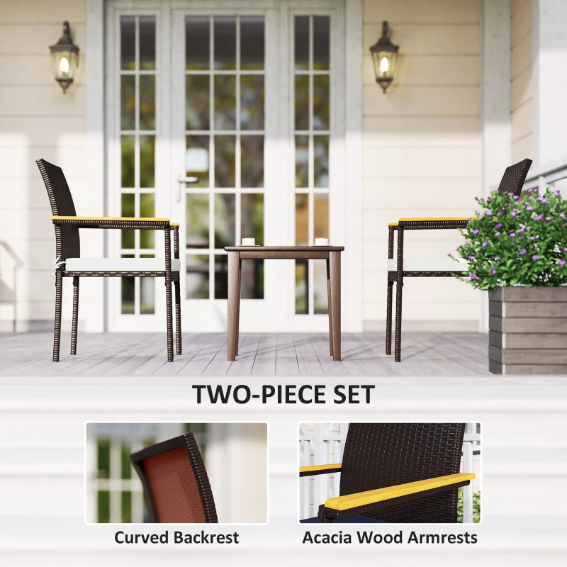 Outsunny Stackable Patio Wicker Dining Chair Set of 2 with Cushions, Backrest, Armrests for Deck, Garden, Cream White