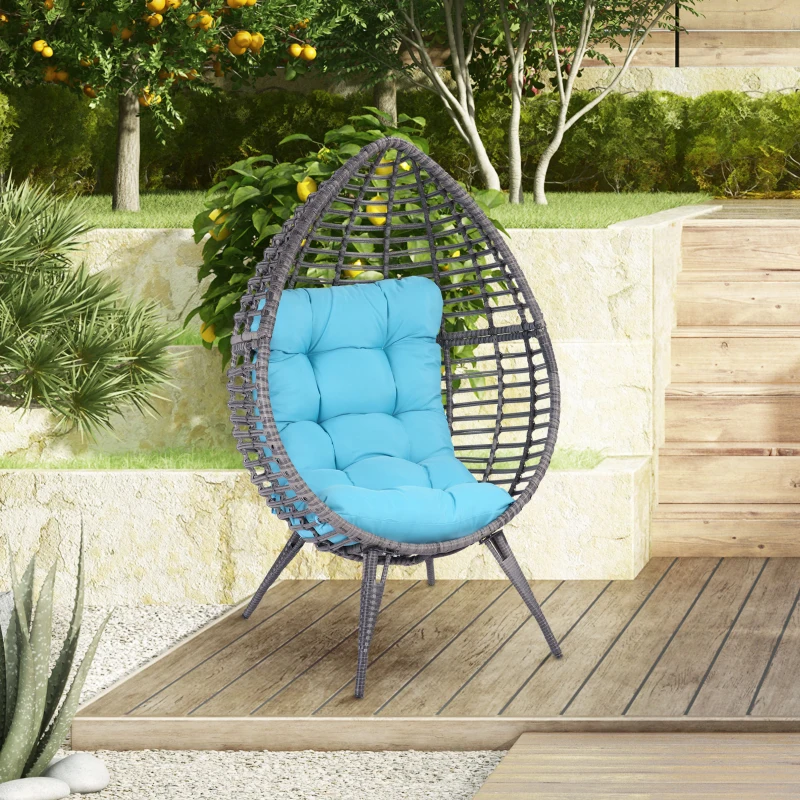 Outsunny Rattan Egg Chair with Cushion, Sky Blue