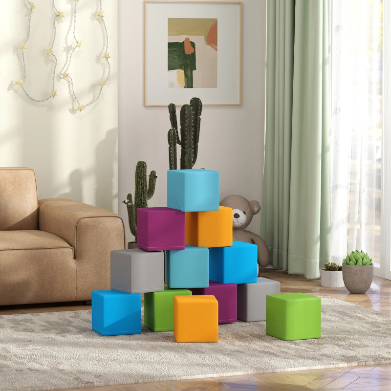 Soozier 12 Piece Soft Play Blocks Soft Foam Toy Building And Stacking Blocks - Multicolours