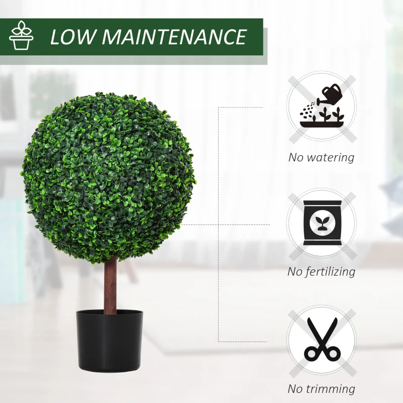 Outsunny 23.5" Artificial Boxwood Topiary Ball Tree, Fake Decorative Plant, Nursery Pot Included for Home, Balcony, Backyard and Garden, Set of 2, Green