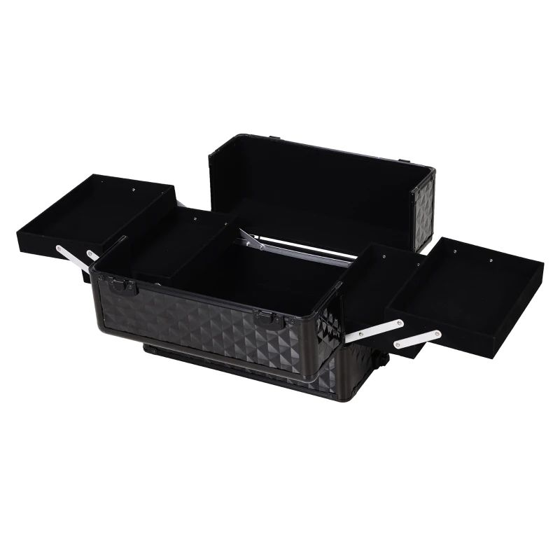 HOMCOM 4 in 1 Portable Aluminum Makeup Case Train Cases, Rolling Makeup Case with 2 Wheels, Multiple Compartments and Lift Handle