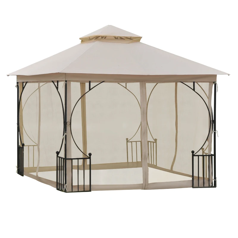 Outsunny 10'x10' Patio Gazebo, Outdoor Garden Canopy for Events Party Backyard with Mosquito Netting