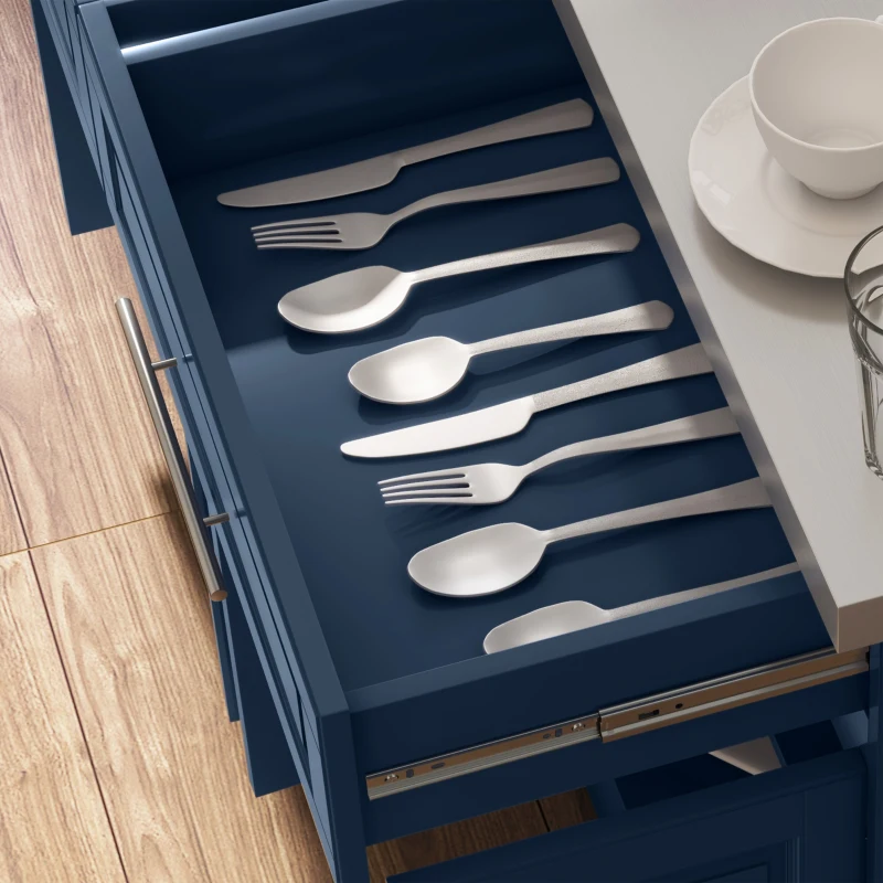 HOMCOM Rolling Kitchen Island with Stainless Steel Top, 2 Drawers, Spice, Knife and Towel Rack and Cabinets, Navy Blue