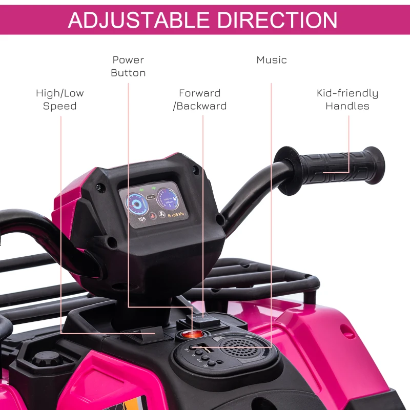 Aosom 12V Kids ATV Quad, 4 Wheeler Battery Powered Electric Vehicle with Music MP3, Headlights, High Low Speed, Treaded Tires, for Boys and Girls Ages 37-60 Months, Pink