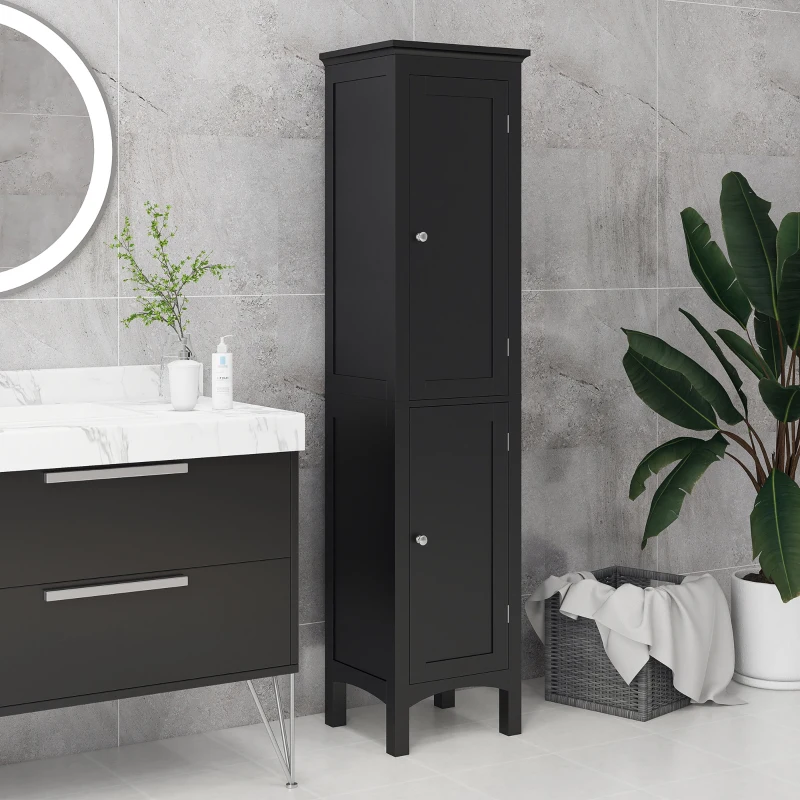 kleankin Tall Bathroom Cabinet, Freestanding Storage Organizer with Adjustable Shelves and Cupboards, 15" x 13" x 63", Black