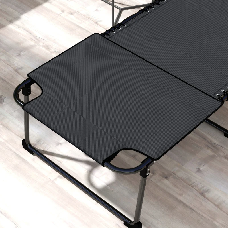 Outsunny 2 Piece Folding Chaise Lounge Pool Chairs with 5-level Reclining Back, Reading Hole, Side Pocket, Black