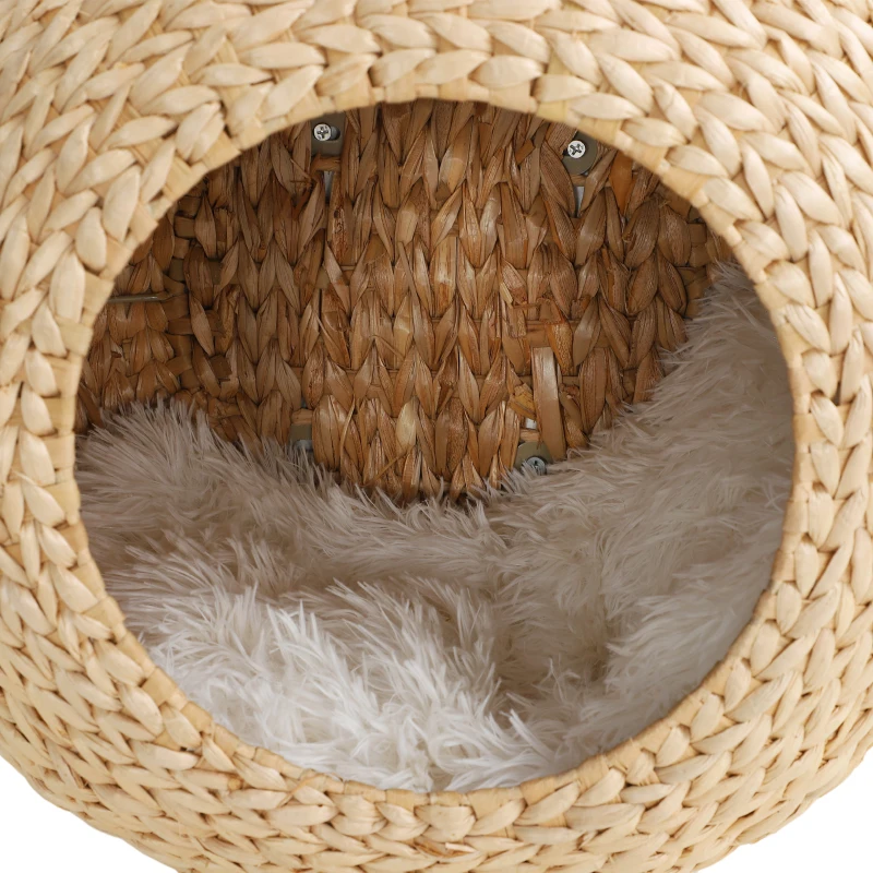 PawHut Wall Mounted Cat Condo with Washable Cushion, Natural Wood