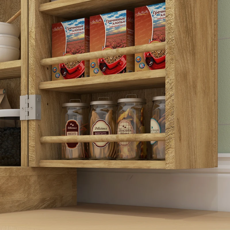 HOMCOM 41" Rattan Kitchen Pantry Storage Cabinet, Food Pantry Cabinet with Adjustable Shelves 12 Spice Racks, Natural