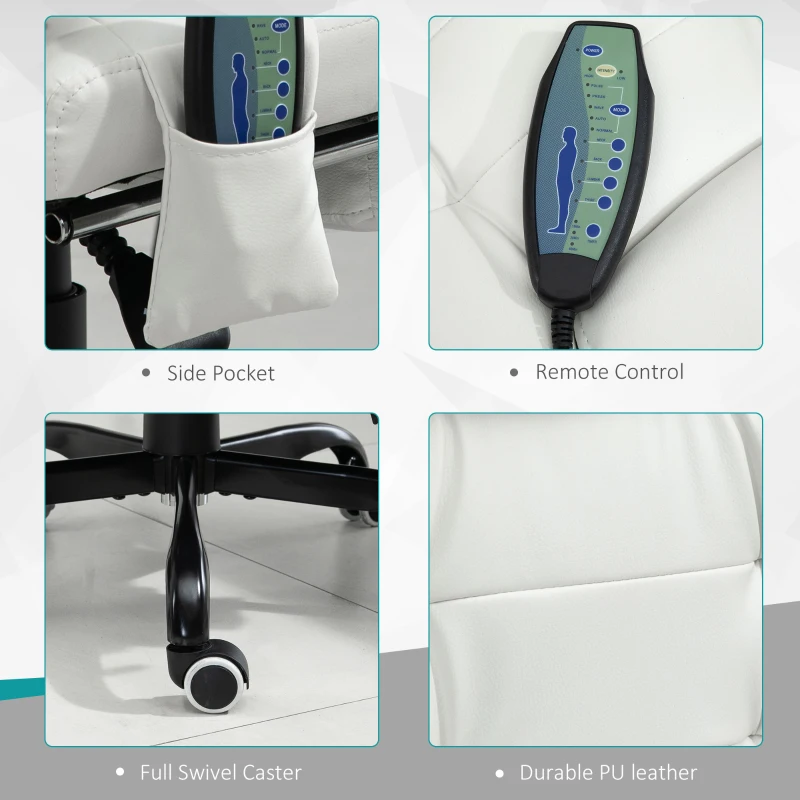 Vinsetto 7-Point Vibrating Massage Chair, Reclining Office Chair with Footrest, Reclining Back, Adjustable Height, White
