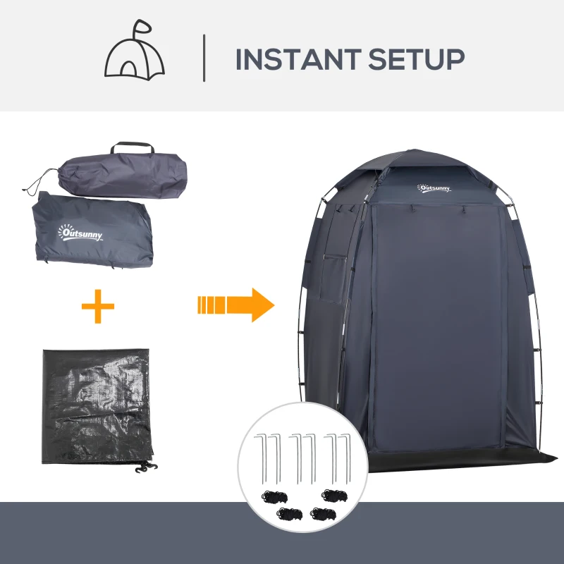 Outsunny 60" x 60" x 82" Shower Tent Extra Wide Changing Room Privacy Portable Camping Shelters with Windows & Floor Mat, Dark Blue