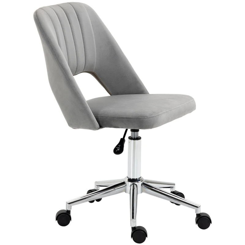 Vinsetto Mid Back Office Chair Velvet Fabric Swivel Scallop Shape Computer Desk Chair, Grey