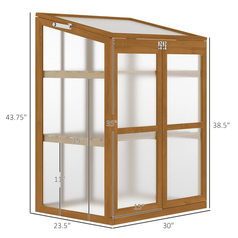 Outsunny Wooden Cold Frame Greenhouse Small Mini Planter Box, 30" L x 24" W x 44" H, Brown