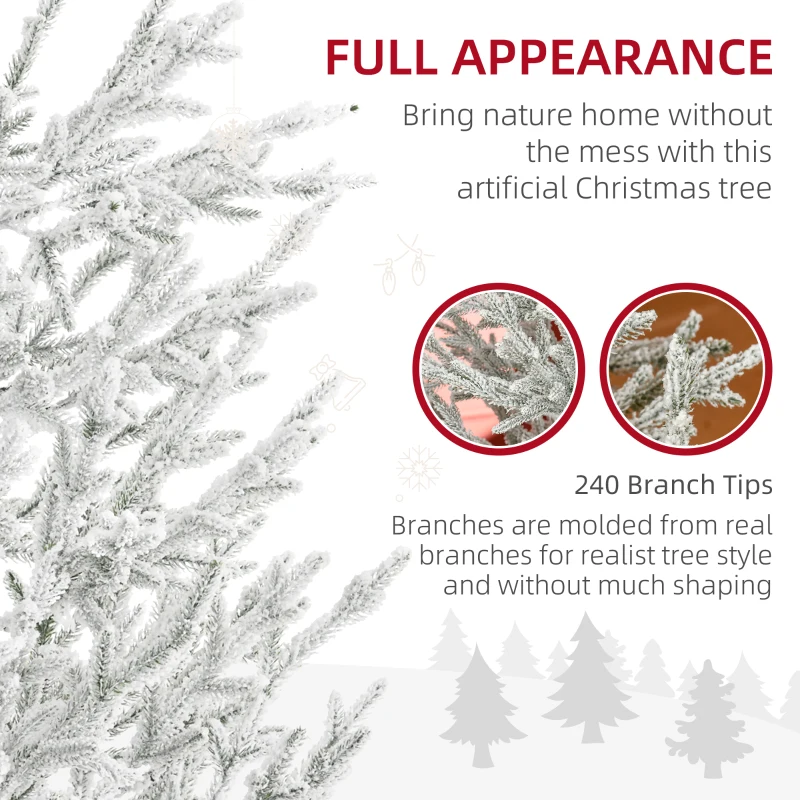 HOMCOM 7 Foot Snow Flocked Artificial Christmas Tree with 240 Fir Realistic Branches, Auto Open, Green