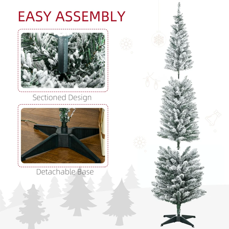 HOMCOM 7ft Pencil Christmas Tree, Slim Artificial Christmas Tree with Realistic Branches and Warm White LED Lights, Green