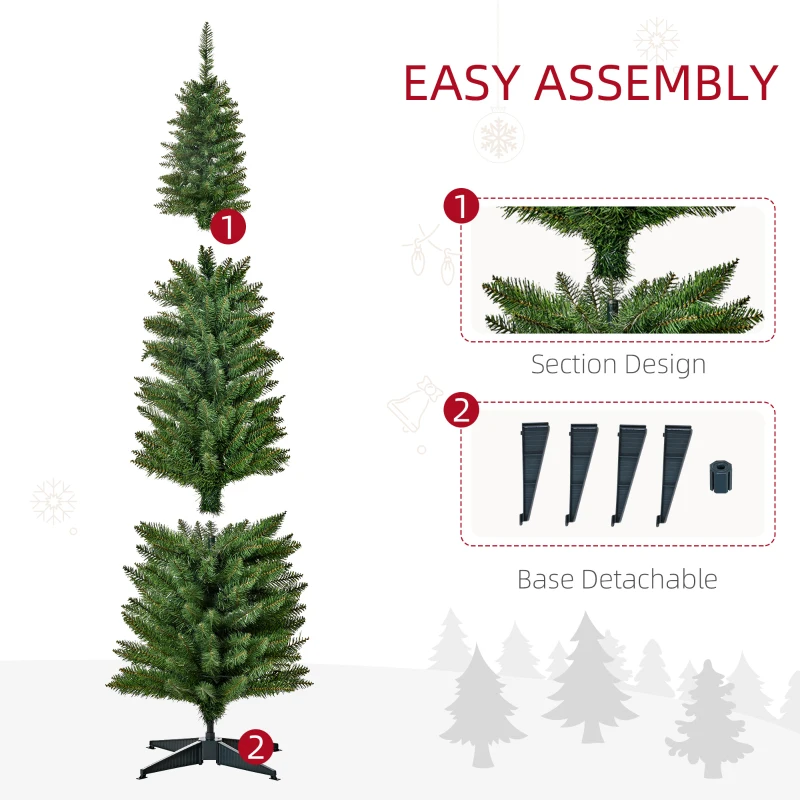 HOMCOM 6' Tall Pre-Lit Slim Noble Fir Artificial Pencil Christmas Tree with 200 Warm White LED Lights and 390 Tips, for Christmas Decoration, Green
