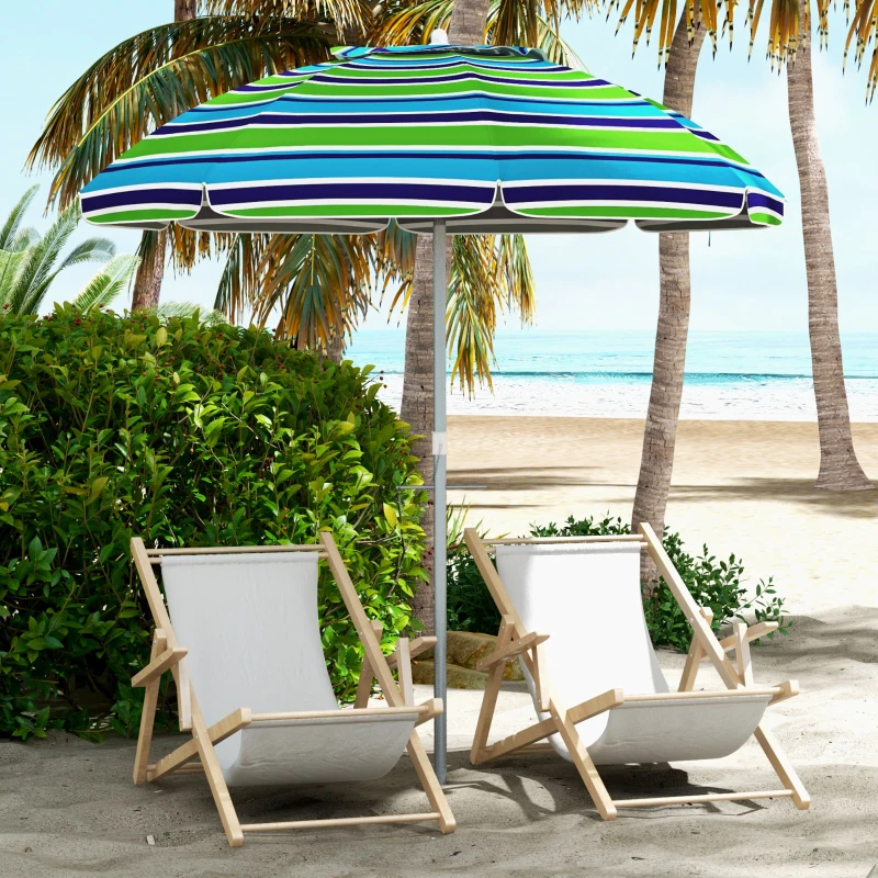 Outsunny 6ft Travel Beach Umbrella with Sand Anchor Height Adjustable Sun Umbrella with Tilt Bag 40+ UV Protection Multicolour