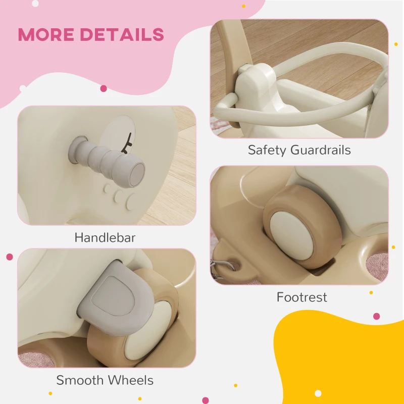 Qaba 5 in 1 Rocking Horse for Toddlers 1-6 Years with Detachable Balance Board, Push Handle, Footrest, Cream White