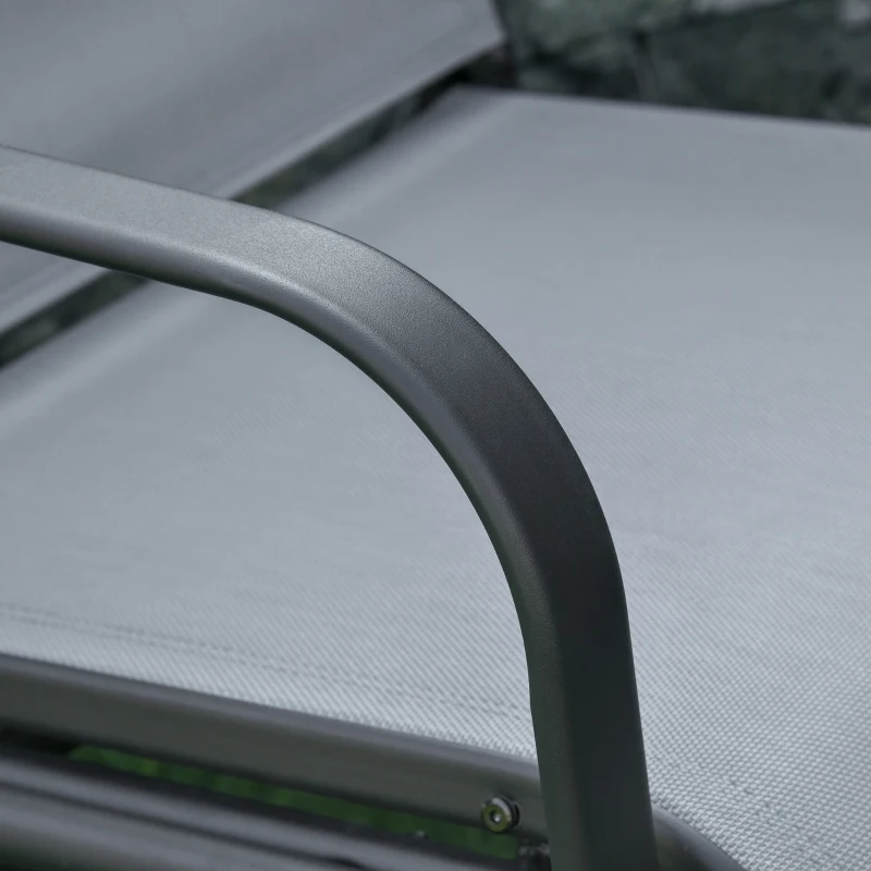 Outsunny Outdoor Glider Bench with Coffee Table, Patio 2-Seat Rocking Chair Swing Loveseat with Breathable Sling for Backyard Garden Porch, Light Grey