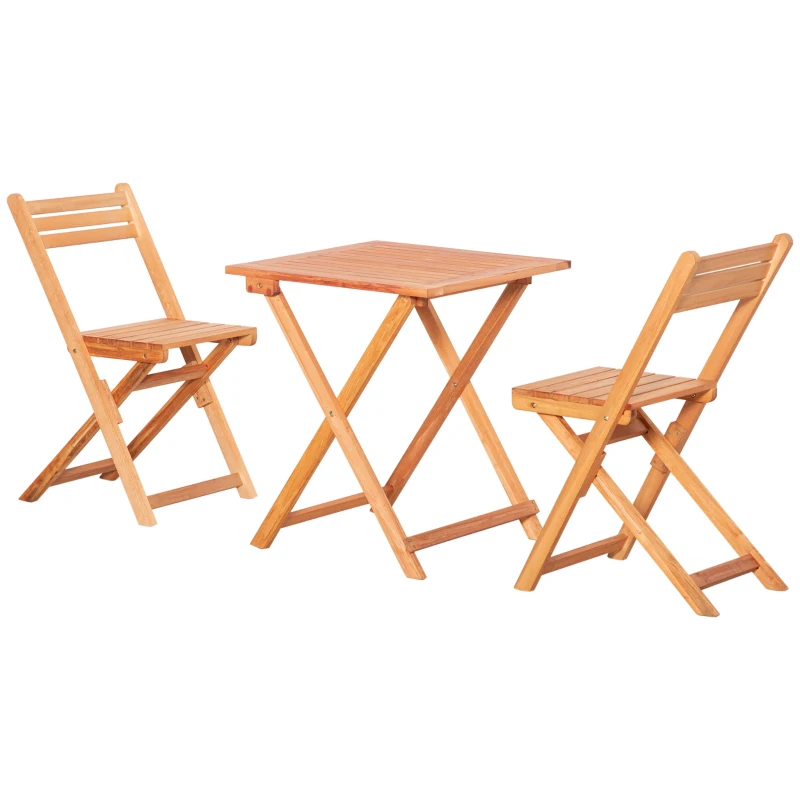 Outsunny 3 Piece Folding Patio Bistro Set,  Wooden Outdoor Chairs and Table Set,  Garden Dining Furniture for Poolside, Balcony, Teak