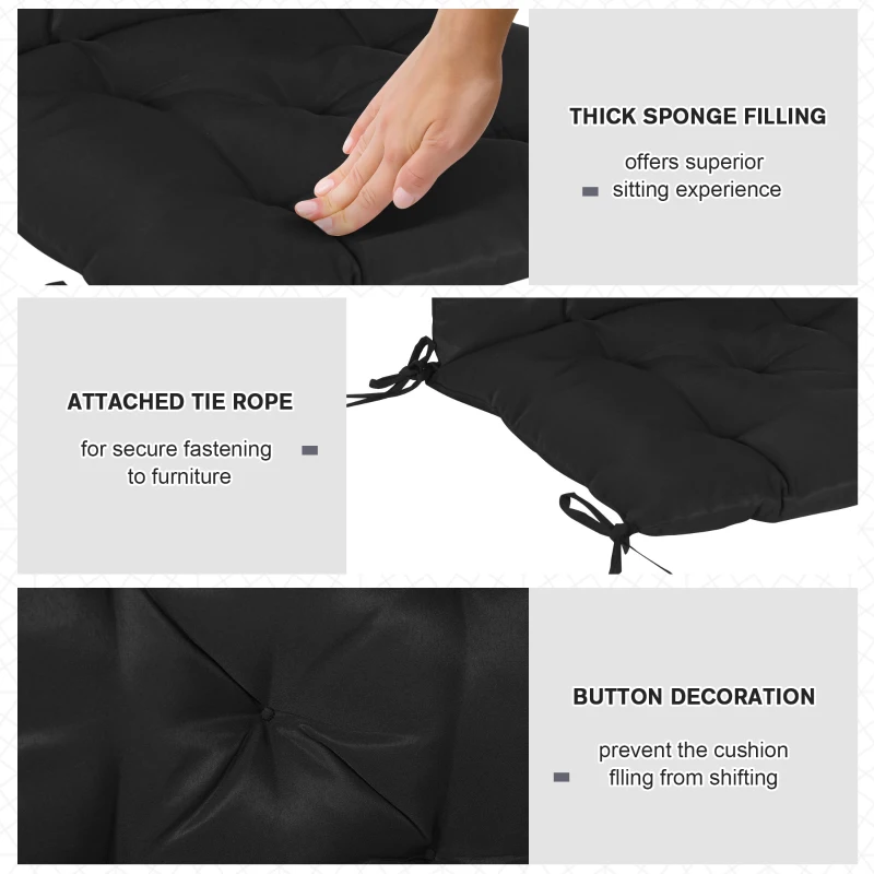 Outsunny Patio Chair Cushions Set of 2, 39" x 20" x 3" Outdoor Tufted Cushion Set with Ties for Indoor Outdoor Garden Furniture, Black