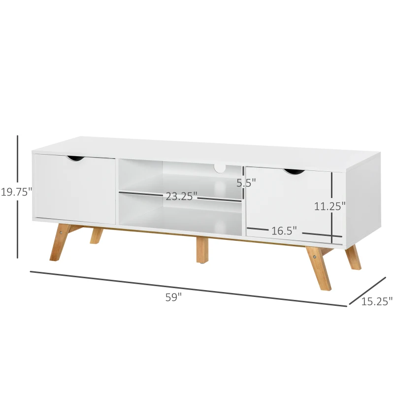 HOMCOM Modern Wooden TV Stand with 2 Storage Cabinet Stand for TV's up to 65" for Living Room Office, Storage Entertainment Center, White