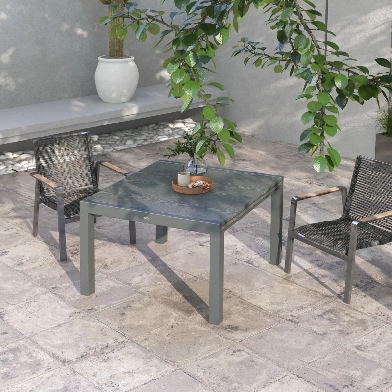 Outsunny Patio Table for 6-8 People, Aluminum Frame Rectangle Garden Table with Wood Effect Steel Top, for Backyard, Dark Gray