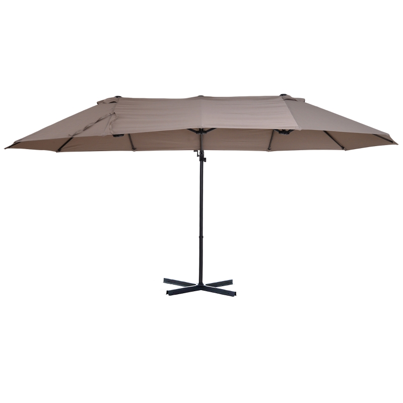 Outsunny Outdoor Patio Umbrella with Twin Canopy Sunshade Umbrella with Lift Crank,  Brown