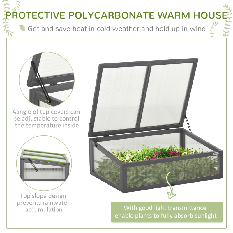 Outsunny Raised Garden Bed with Cold Frame Greenhouse, Grow Grids and Storage Shelf, Outdoor 2 Tiers Elevated Wood Planter Box for Herbs and Vegetables, Use for Patio, Backyard, Balcony