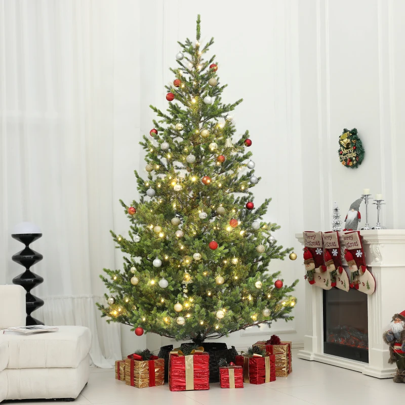 HOMCOM 9ft Artificial Prelit Sparse Cedar Christmas Tree with LED Lights and 4306 Tips, Steel Base for Home Office Holiday