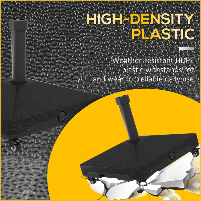 Outsunny Umbrella Base with Wheels, Fillable Base Holder with Steel Pole, Parasol Stand for Patio, Outdoor, Backyard, Black