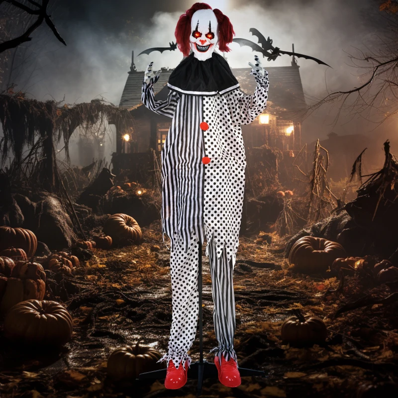HOMCOM 6' Clown Animatronic, Red Haired Life Size Outdoor Halloween Decoration with Motion Activated Sound & Light Up Eyes