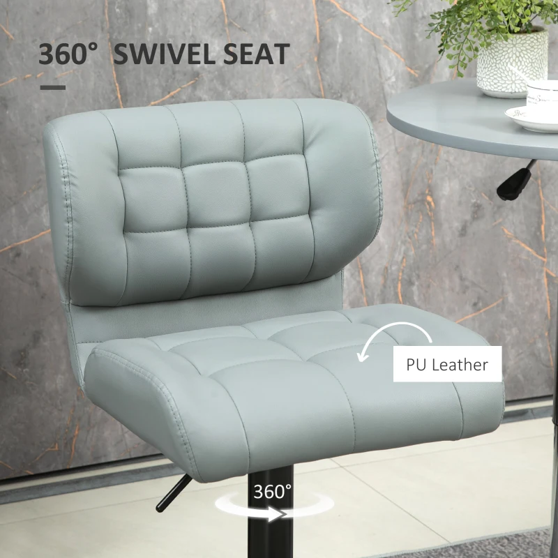 HOMCOM Swivel PU Leather Barstools Set of 2 Adjustable Bar Stools with Footrest Back for Kitchen Counter Dining Room Grey
