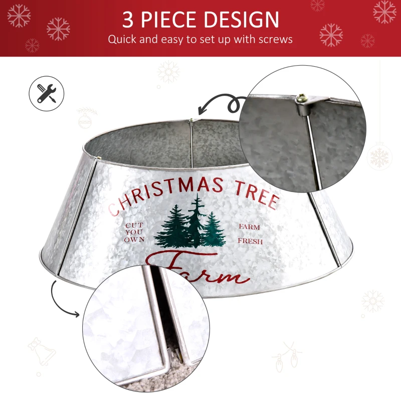 HOMCOM Christmas Tree Collar, Steel Tree Ring Skirt, Home Xmas Decoration for Christmas Tree, 26" x 26" x 9", Silver