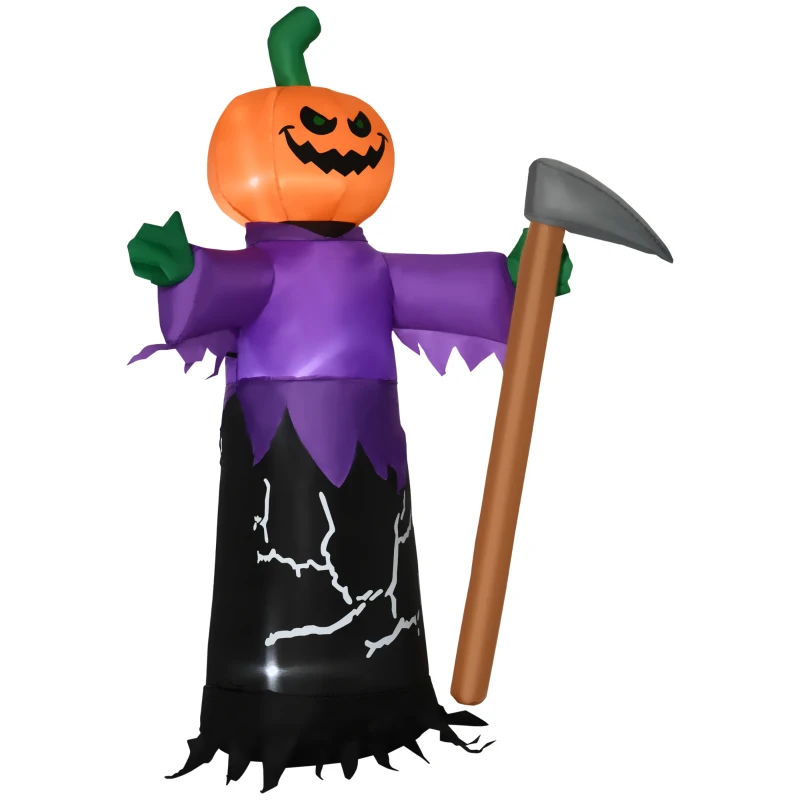 Outsunny 5' Inflatable Halloween Pumpkin Grim Reaper, Blow Up Outdoor LED Yard Display, Waterproof