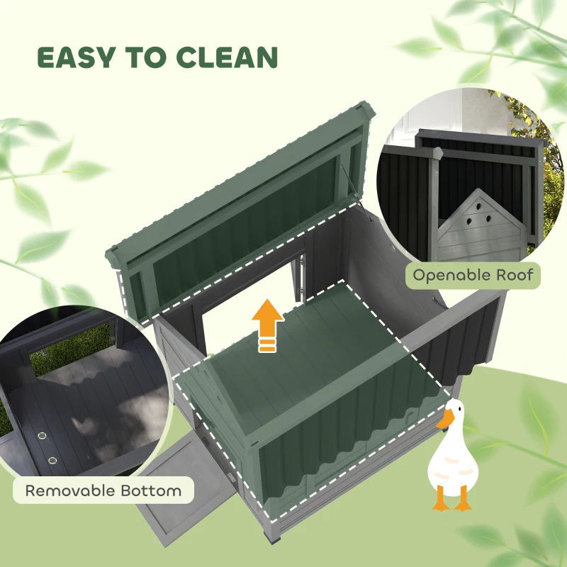 PawHut Duck Coop, Wooden Duck House with Openable Roof & Double Doors, Light Gray