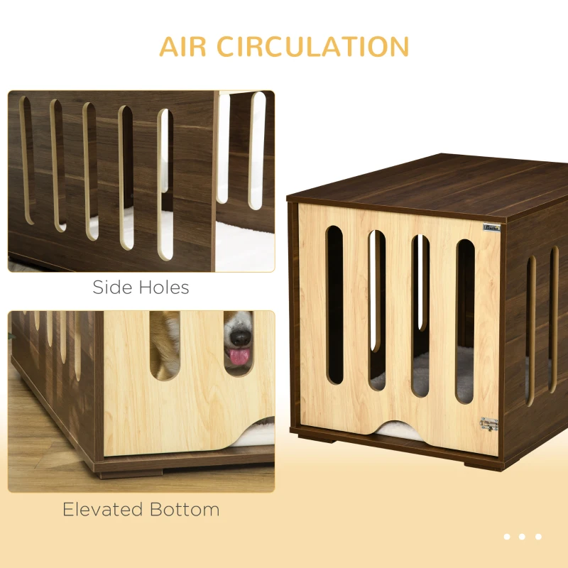 PawHut Furniture Style Dog Crate End Table with Removable Door Panel, Dog Crate Bed with Foam Cushion, Safety Lock, Indoor Use, for Small & Medium Dogs, Brown