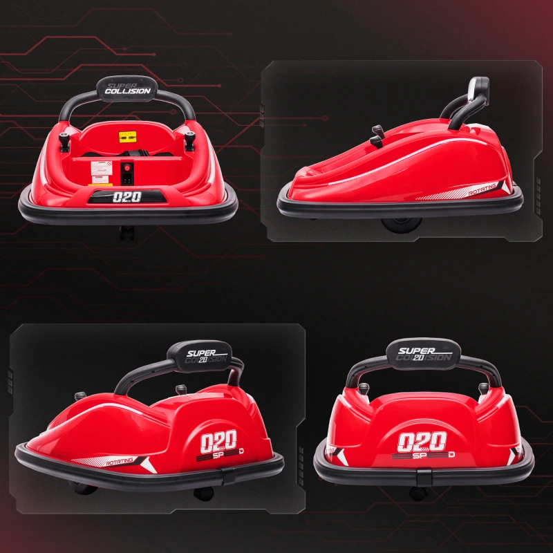Aosom 12V Kids Bumper Car, 360° Rotation Electric Ride On Car, Twins Motor Battery Powered Toy, w/ Parent Remote Control, Safety Belt, Colorful LED Lights,, Red