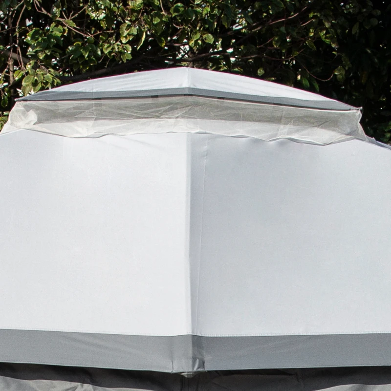 Outsunny 12' x 10' 2-Tier Outdoor Gazebo Canopy Tent for Patio with Zippered Mesh Sidewalls, Solid Steel Frame, Arched Roof, Grey