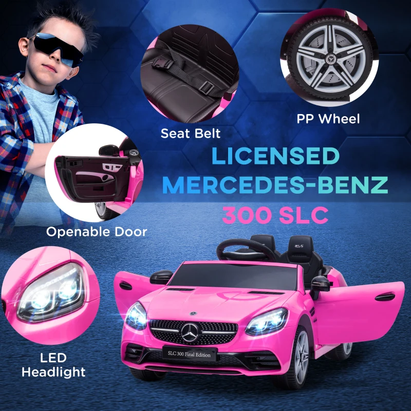 Aosom Mercedes SLC 300 Licensed Kids Electric Car with Remote Control, 12V Battery Powered Kids Ride on Car with Music, Lights, Suspension for 3-6 Years Old, Pink