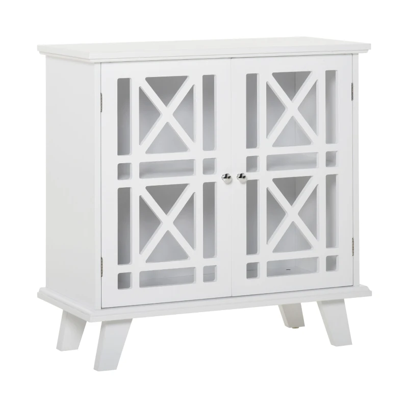 HOMCOM Storage Cabinet with Fretwork Doors and Shelf, Modern Freestanding Sideboard, Buffet, White