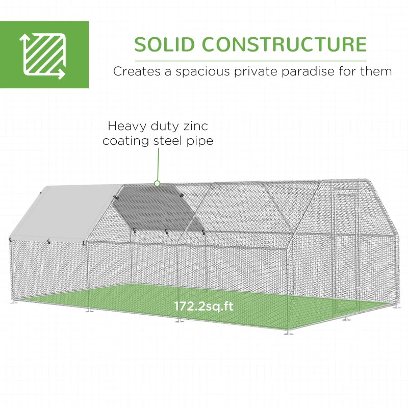 PawHut Large Chicken Coop Metal Chicken Run with Waterproof and Anti-UV Cover, Flat Shaped Walk-in Fence Cage Hen House for Outdoor and Yard Farm Use, 1.3" Tube Diameter, 9' x 18.5' x 6.5'(m-6)