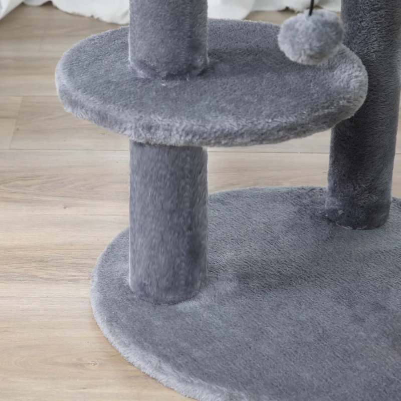 PawHut 41" Cat Tree Tower with Condo, Scratching Posts and Hanging Ball, Grey