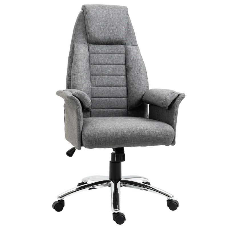 HOMCOM High Back Fabric Executive Chair with Padded Armrests, Ergonomic Home Office Chair with Headrest, Adjustable Height- Light Grey