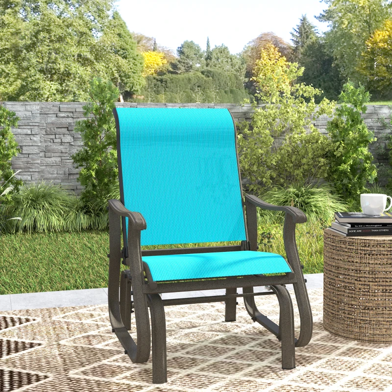 Outsunny Outdoor Glider Chair Patio Glider Swing Chair with Mesh Seat, Steel Frame for Backyard, Garden, Porch, Blue