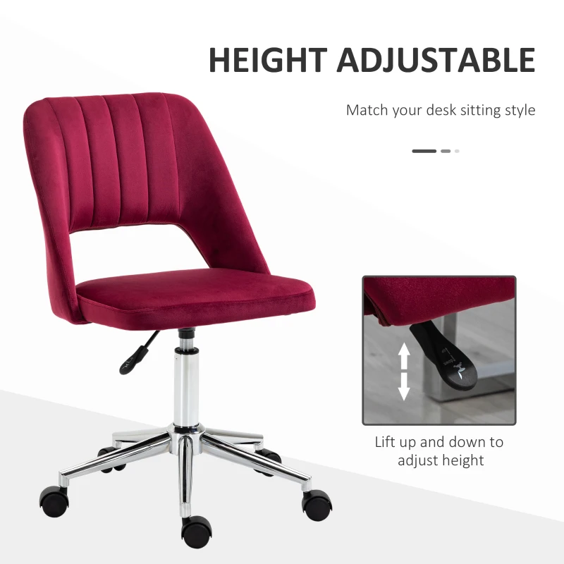 Vinsetto Mid Back Office Chair Velvet Fabric Swivel Scallop Shape Computer Desk Chair, Red