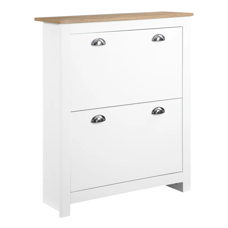 HOMCOM Modern Shoe Cabinet with 2 Flip Drawers and Adjustable Shelves, 12 Pair Shoe Storage Organizer for Hallway, White